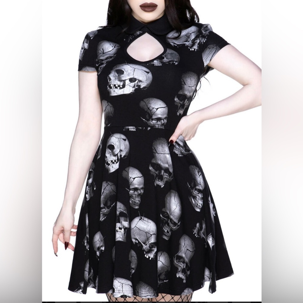 Killstar Headspin Collared Skull Dress Size Small